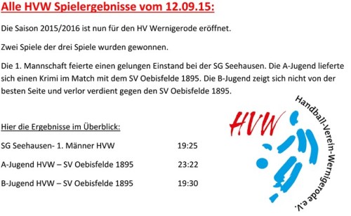 HVW Spielergebnisse vom Wochenende